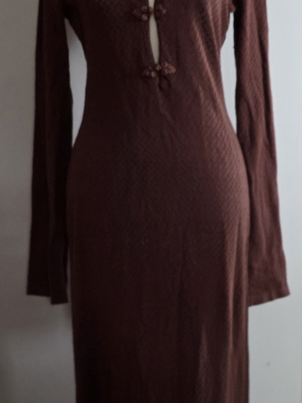 Fashion Nova Long Sleeve Chocolate Brown Bodycon Dress with Knot Detail